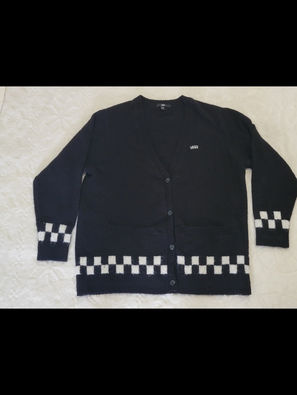 Vans Black Checkerboard Cardigan Sweater